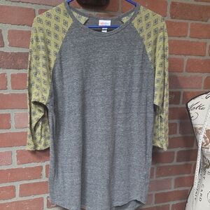 LuLaRoe Gray and Olive Patterned Sleeve Men's Shirt